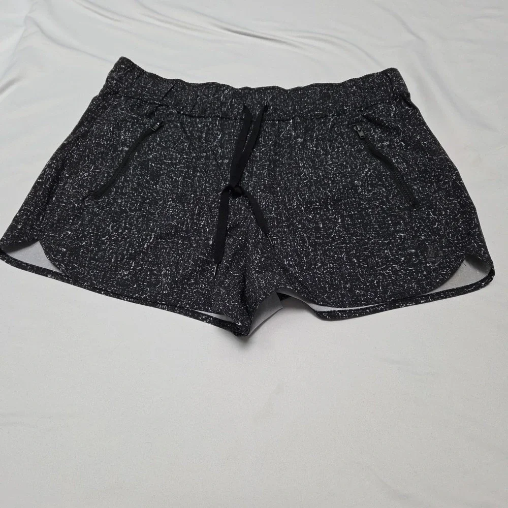 RBX Runner Shorts Women's‎ Print Black Pull On Athletic Zip Pockets Drawstring M